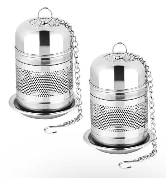 2 PCS - Stainless Steel 2 Tea Infusers with Lids & Chain Hooks for Loose Leaf Tea